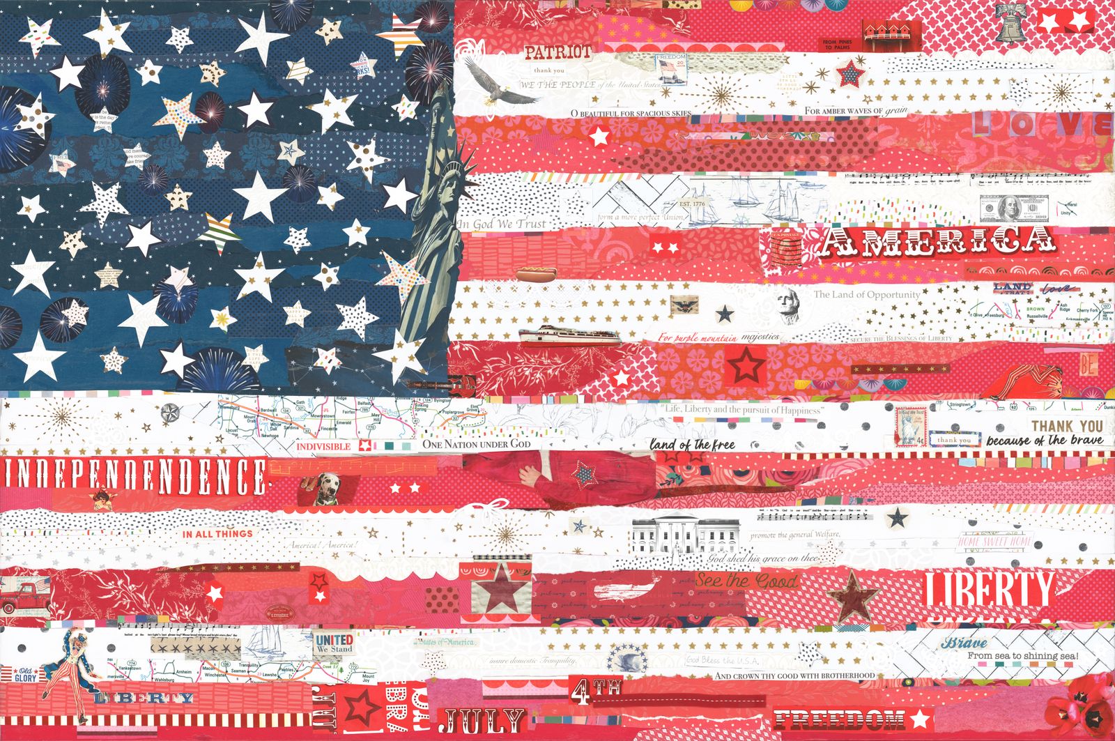 America the Beautiful — layered paper collage by Jennifer Peck